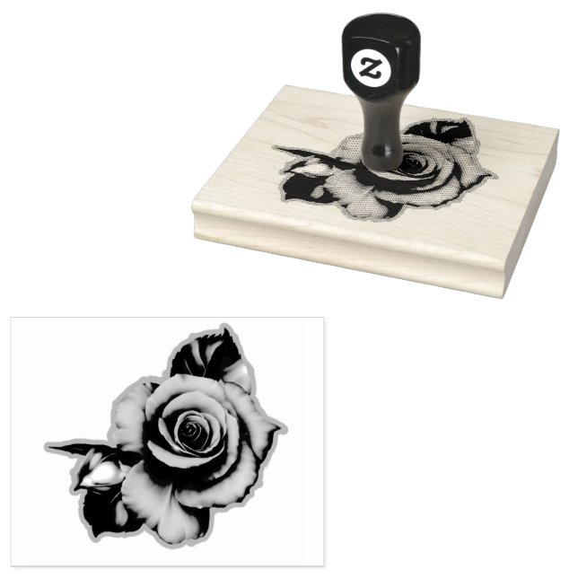 Rose Bloom Wood Handle    Rubber Stamp (Stamped)