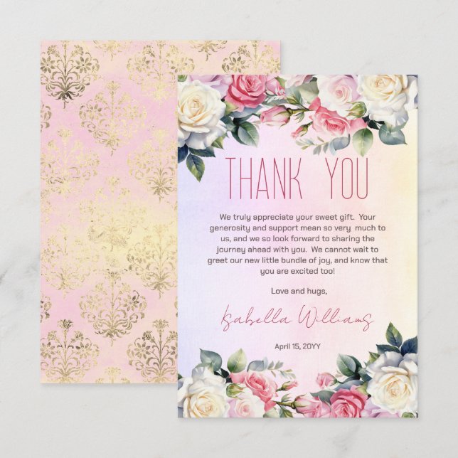 Rose Blooms Floral Baby Shower Thank You Card (Front/Back)
