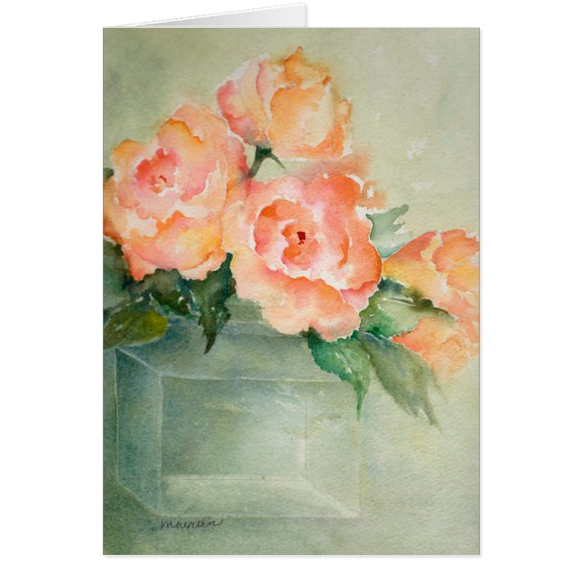 Rose Blooms in Green Vase (Front)