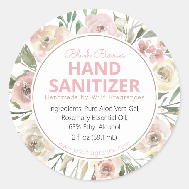 Rose Blooms Personalised Hand Sanitizer Soap Label (Front)
