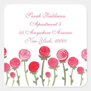 Rose Blooms White Name Address Label Sticker