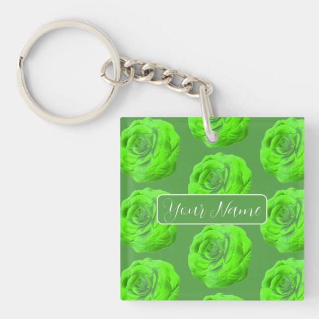 rose blossom in green, 3D look Key Ring (Front)