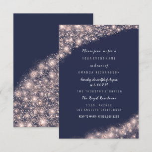 Rose Blue Navy Glitter Bridal Shower Birthday 16th Invitation