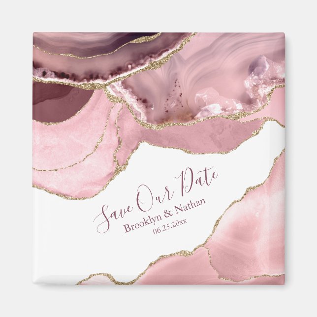 Rose Blush Agate Save The Date Magnet (Front)