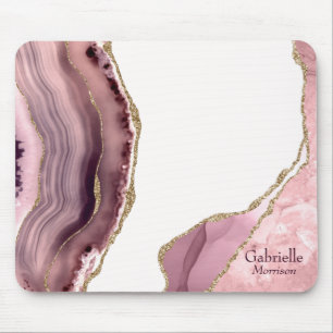 Rose Blush And Gold Glitter Agate Mouse Mat