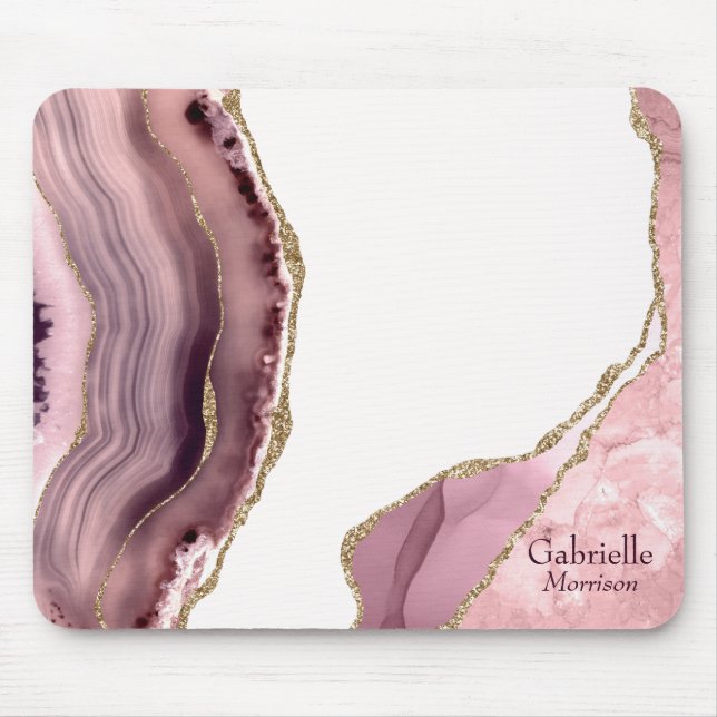 Rose Blush And Gold Glitter Agate Mouse Mat (Front)