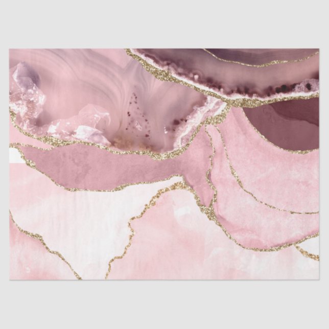 Rose Blush And Gold Glitter Agate Tissue Paper (Front)