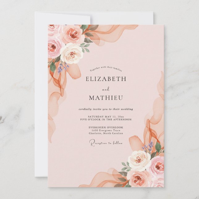 Rose Blush Apricot Petal Wedding Invitation (Front)
