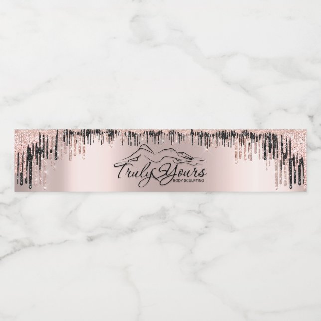 Rose Blush Black Drips Body Sclupting Logo Water Bottle Label (Single Label)