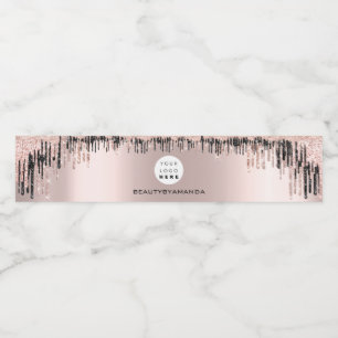 Rose Blush Black Drips Lashes Hair Makeup Logo Water Bottle Label