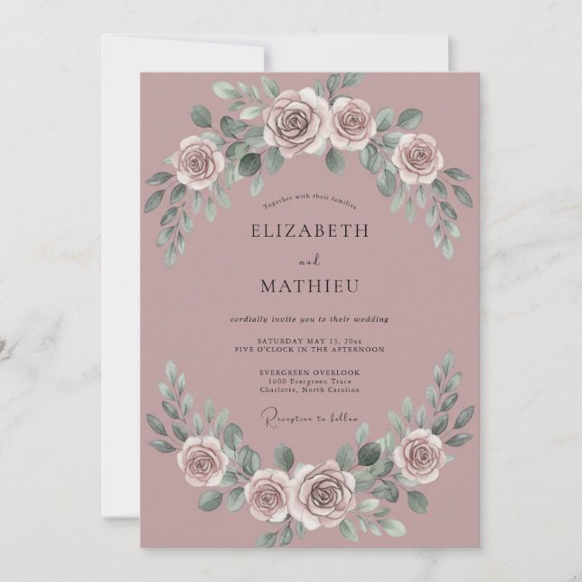 Rose Blush Botanical Flourish Wedding Invitation (Front)
