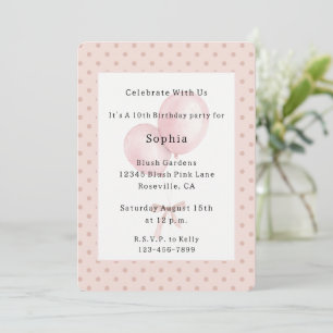 Rose Blush Dots Pink Balloons Birthday Invitation