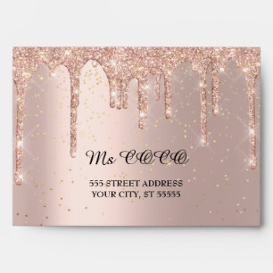 Rose Blush Drips Wedding Corporate Gold Confetti Envelope