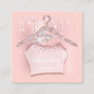 Rose Blush Glitter Cloth Hanger Jewelry Fashion Square Business Card