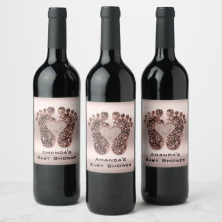 Rose Blush Glitter Drips Baby Shower Girl Boy Wine Label