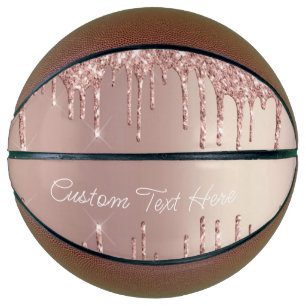 Rose Blush Glitter Drips Custom Text Basketball
