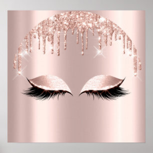 Rose Blush Glitter Drips Eyelashes Makeup Beauty P Poster