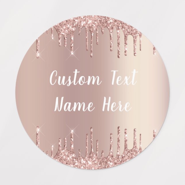Rose Blush Glitter Drips Your Text Name Labels (Design 3)