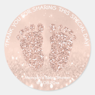 Rose Blush Glitter Feet Baby Shower Favour Thank Classic Round Sticker
