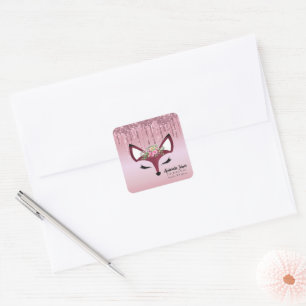 Rose Blush Glitter Paint Girly Fox Envelope Seal