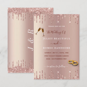 Rose Blush Gold Drips Luxury Wedding Invitation