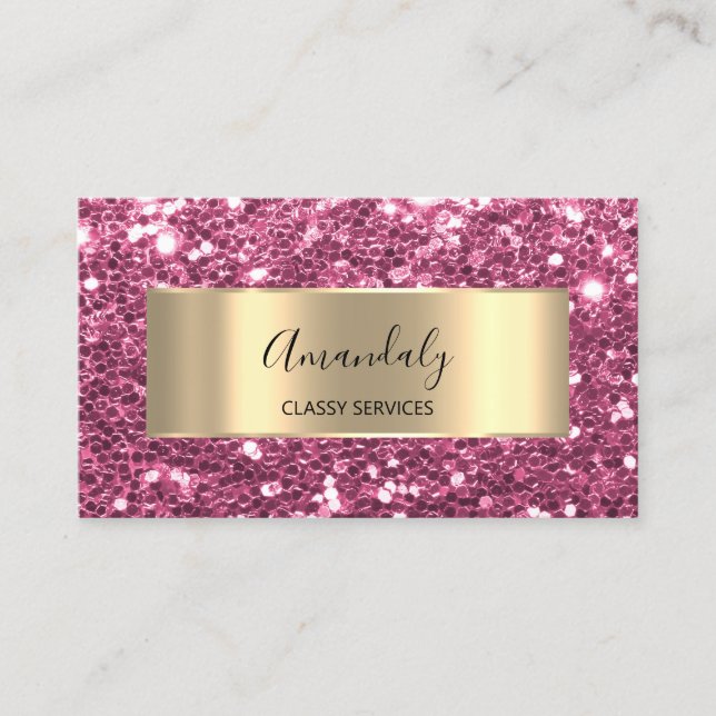 Rose Blush Gold Frame Glitter QR Code Pink Berry   Business Card (Front)