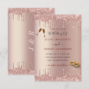 Rose Blush Gold Sparkle Drips Wedding Invitation