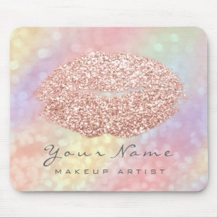 Rose Blush Holograph Glitter Name Makeup Lips Kiss Mouse Mat