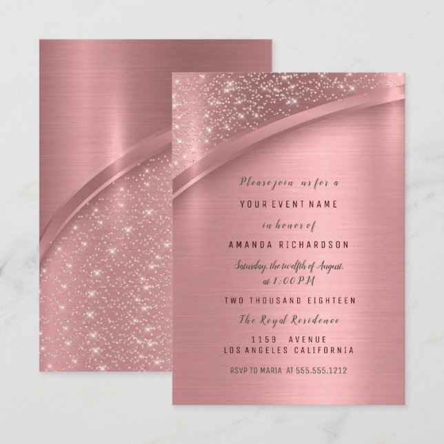 Rose Blush Metallic Glitter Bridal Sweet 16th Invitation (Front/Back)