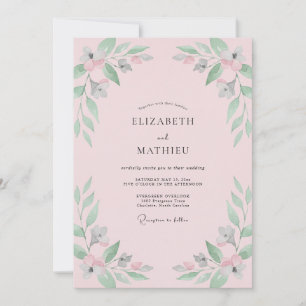 Rose Blush Mint Foliage Eucalyptus Wedding Invitation