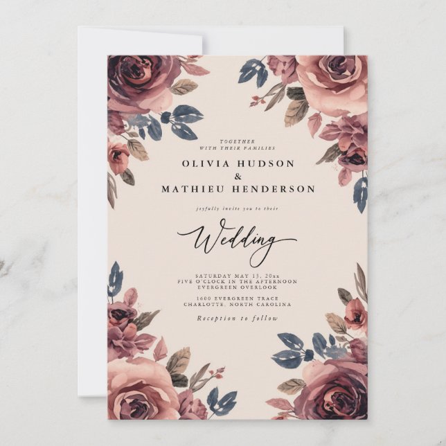Rose Blush Painterly Autumn Wedding Invitation (Front)