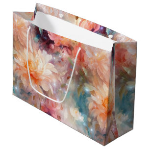 Rose Blush Peach Orange Floral Large Gift Bag