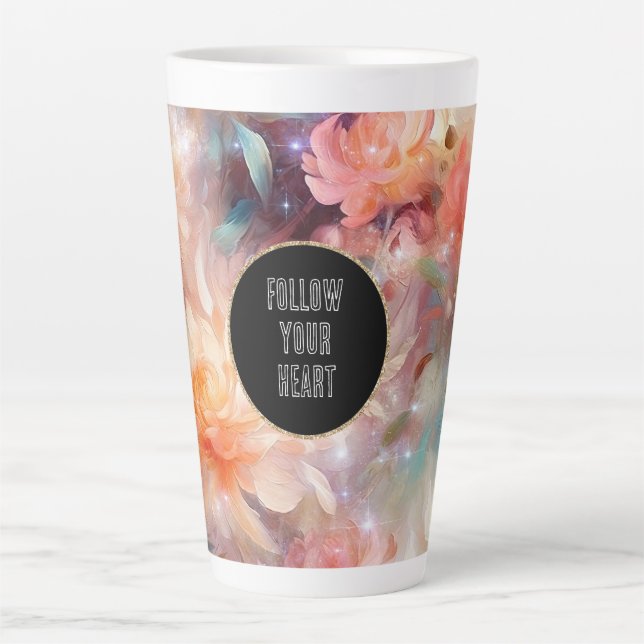 Rose Blush Peach Orange Floral  Latte Mug (Front)