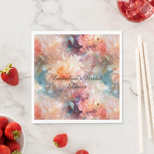 Rose Blush Peach Orange Floral  Napkin (Insitu)