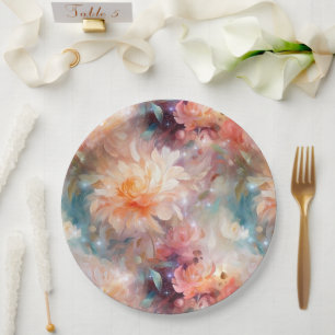 Rose Blush Peach Orange Floral Paper Plate