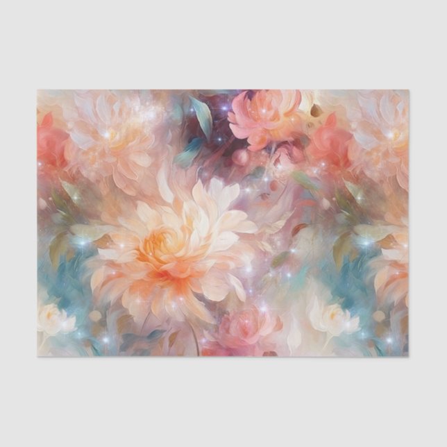 Rose Blush Peach Orange Floral  Tissue Paper (Front)