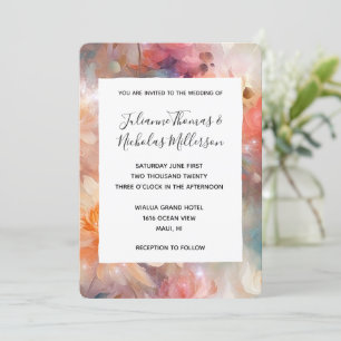 Rose Blush Peach Orange Floral Wedding  Invitation