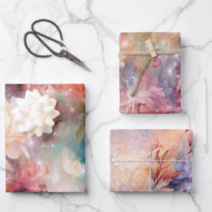 Rose Blush Peach Orange Floral Wrapping Paper Sheet