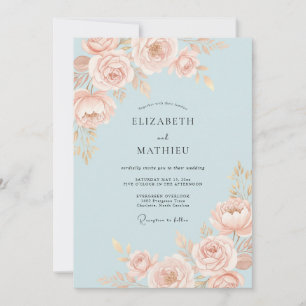 Rose Blush Peach Watercolor Wedding Invitation