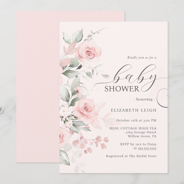Rose Blush Pink Baby Shower  Invitation (Front/Back)