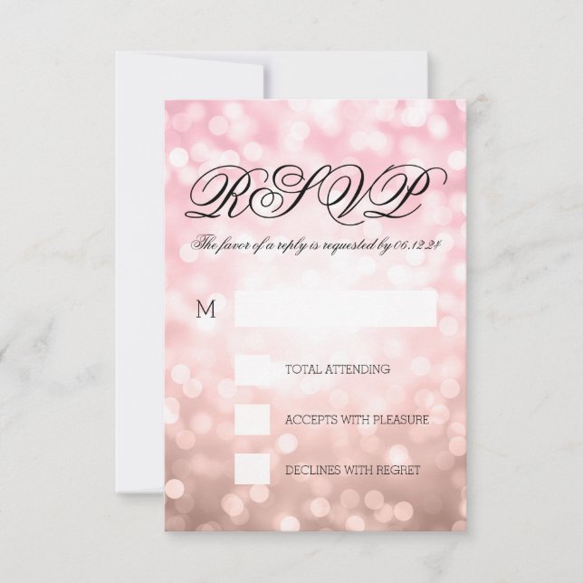 Rose Blush Pink Bokeh Lights Elegant Wedding RSVP (Front)