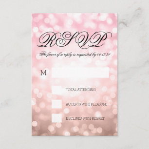Rose Blush Pink Bokeh Lights Elegant Wedding RSVP Card