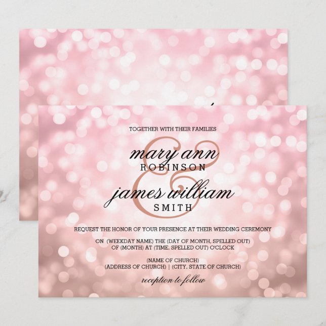 Rose Blush Pink Bokeh Lights Summer Wedding Invitation (Front/Back)