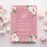 Rose | Blush Pink Floral 50th Birthday Invitation<br><div class="desc">Looking for a beautiful and elegant birthday invitation? Check out our rose and blush pink floral invitation with a stunning gold geometric frame! This customisable invitation is perfect for any birthday celebration, whether it's a sweet 16, 30th, or 60th. The delicate pink flowers add a touch of femininity, while the...</div>