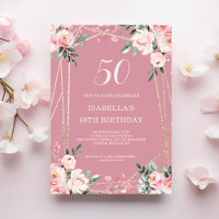 Rose | Blush Pink Floral 50th Birthday Invitation