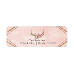 Rose Blush Pink Floral Deer Antlers Boho Chic