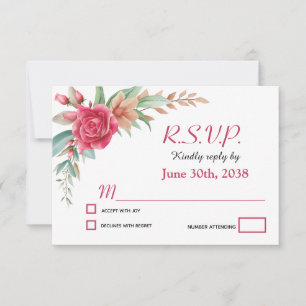 Rose Blush Pink Floral Wedding RSVP Card