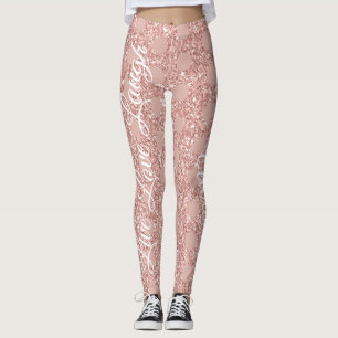 Rose Blush Pink Glitter Live Love Laugh Polka Dot Leggings