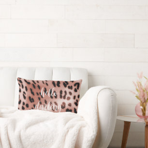 Rose Blush Pink Leopard Lumbar Cushion