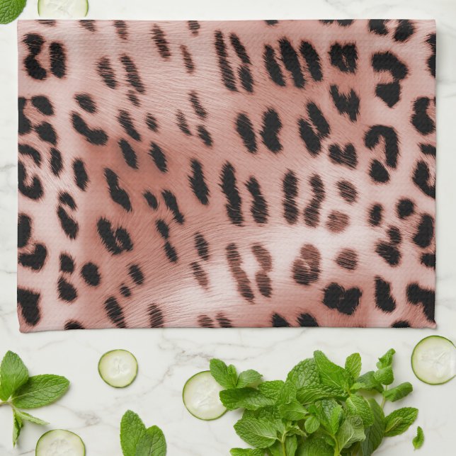 Rose Blush Pink Leopard Tea Towel (Folded)